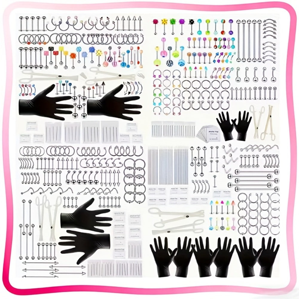 Piercing Kit Professional Stainless Steel Body Piercing Set with Needles Clamps & Tools for Bath Time, Home Spa and Personal Care