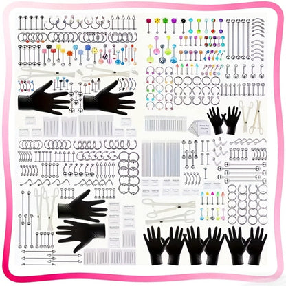 Piercing Kit Professional Stainless Steel Body Piercing Set with Needles Clamps & Tools for Bath Time, Home Spa and Personal Care
