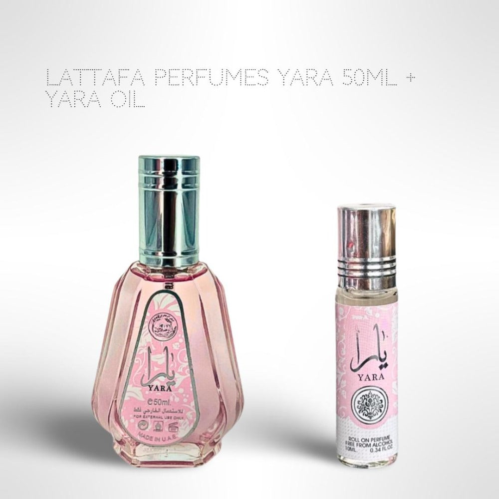 Perfume Gift Set Lattafa Yara 50ml Eau de Parfum Spray and 10ml Roll-On Perfume Oil Duo for Women