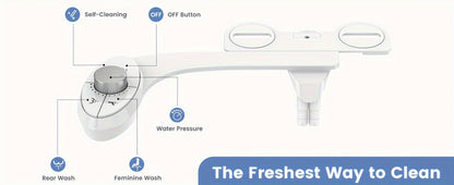 Ultra-Slim Non-Electric Bidet Attachment for Toilet, Self-Cleaning Dual Retractable Nozzles, Adjustable Water Pressure, Fresh Water Sprayer