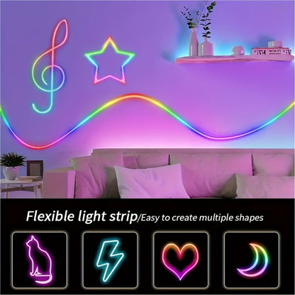 LED Neon Rope Light, RGB Color Changing Light Strip, App & Remote Control, Music Sync, Silicone Neon Light for Bedroom