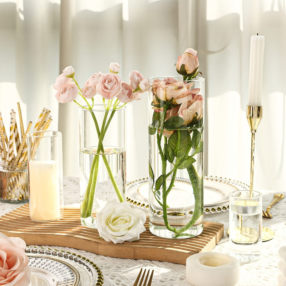Clear Glass Cylinder Vases Bulk Set 12 24 48pcs 4 6 8 10 Inch Tall Flower Vase Hurricane Floating Candle Holder for Wedding Centerpieces