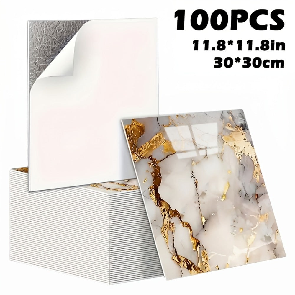 Peel and Stick Wall Tiles 50/100pcs – PVC Marble Self-Adhesive Vinyl Panels for Bathroom Shower Kitchen Living Room TV Backdrop