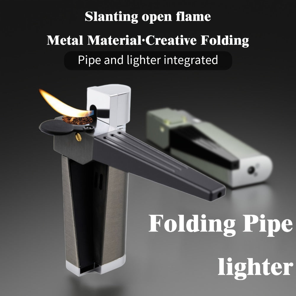 Folding Pipe Lighter Refillable 2-in-1 with Adjustable Flame, Metal-Crafted Durable Design, Gift Box Included