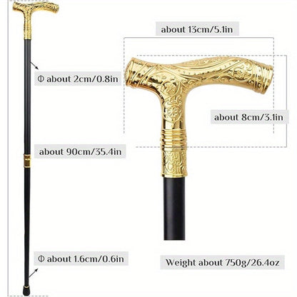 Walking Cane with Bear Head Handle Decorative Gentleman Stick Carved Flower Knob Cane Fashion Mobility Aid Staff 35.4 Inch Golden