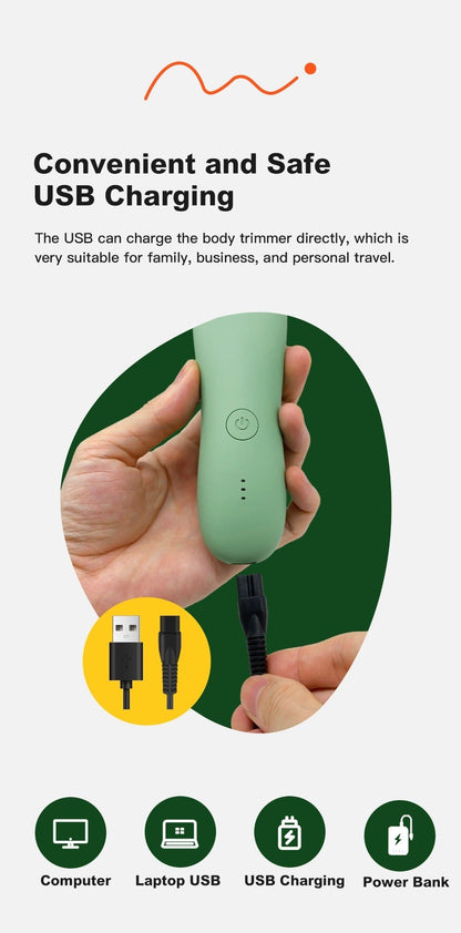 Electric Body Hair Trimmer for Women and Men with Replaceable Ceramic Blades – USB Rechargeable IPX5 Waterproof Pubic Groin Bikini Trimmer