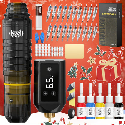 Tattoo Machine Kit VOID WTK421 or WTK422 Cordless Rotary Pen with USB-C, 20 Cartridges, 5 Inks and Practice Supplies