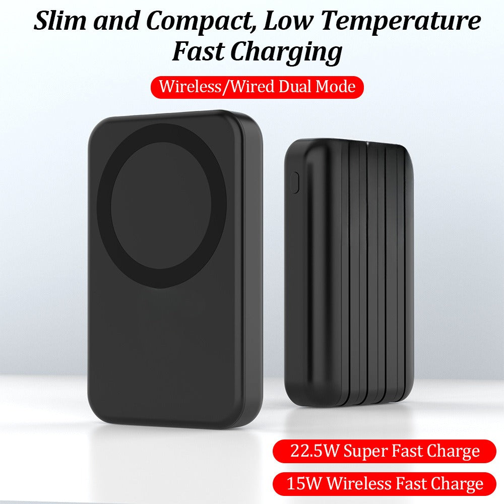 30000mAh-Labeled Magnetic Wireless Power Bank with Built-In USB-A and USB-C Cables in Four Colors