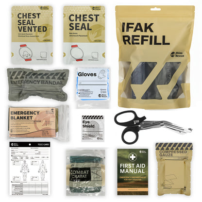 11-Piece IFAK Refill First Aid Kit with Labeled Dressing, Blanket, Gauze, Glove, Manual and Scissor Supplies