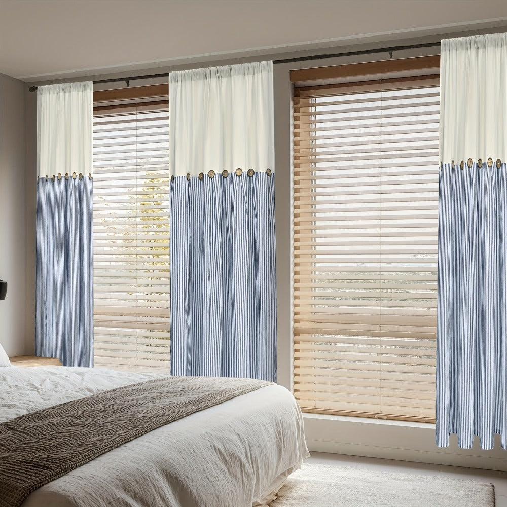 Semi Sheer Curtains Bohemian Linen Cotton Patchwork Grommet Top Window Drapes for Bedroom Living Room Kitchen Bathroom Cafe