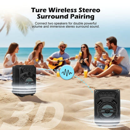 Portable Bluetooth Speaker with LED Light, Stereo Bass and Up to 10 Hours Playtime in Black