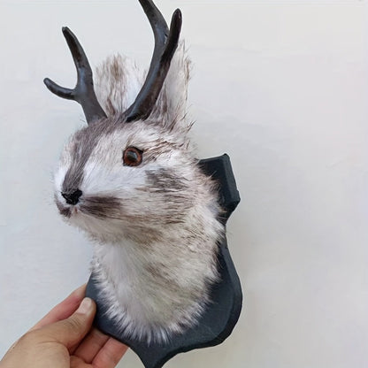 Jackalope Wall Mount Faux Taxidermy Rabbit Head with Antlers - Whimsical 3D Resin Animal Wall Art for Home