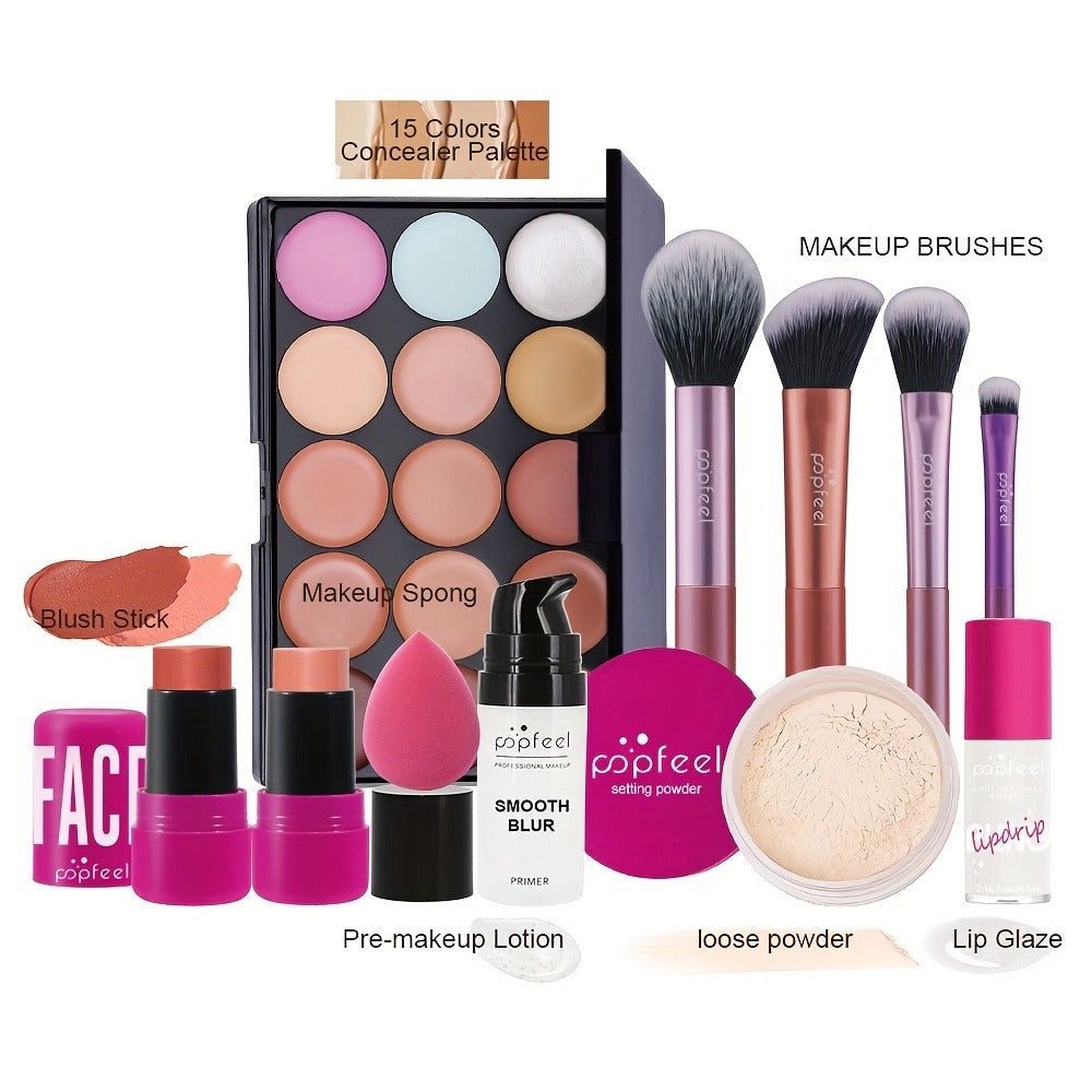 Makeup Gift Set Box for Women Teens – Eyeshadow Palette Blush & Foundation Waterproof Long-Lasting Complete Beauty Cosmetic Kit All Skin