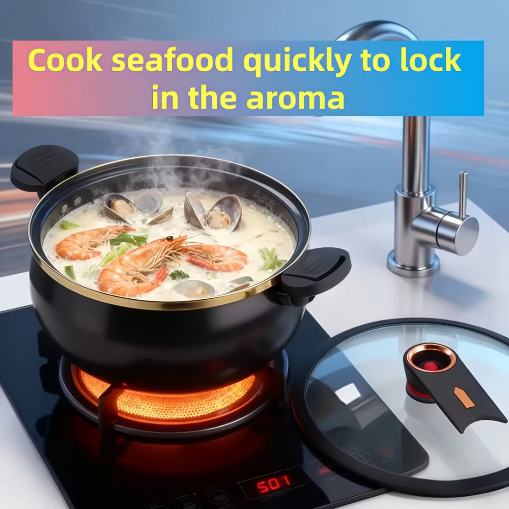 Non-Stick Soup Pot with Twist-Lock Handle | Large Capacity Stew Pot Compatible with Gas Stove Induction Cooker Open Fire | Multi-Function