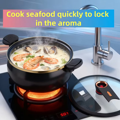 Non-Stick Soup Pot with Twist-Lock Handle | Large Capacity Stew Pot Compatible with Gas Stove Induction Cooker Open Fire | Multi-Function