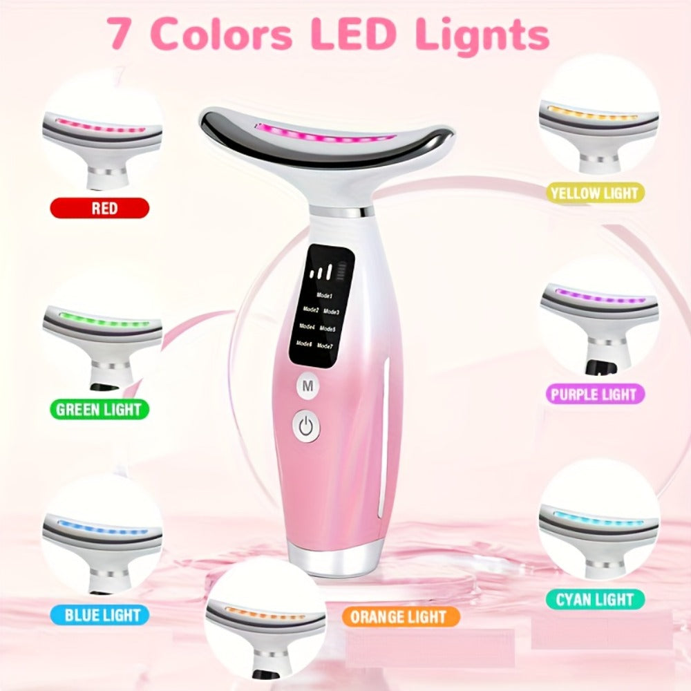 LED Light Therapy Face Neck Shoulder Massager 7-Color USB Rechargeable Multiple Adjustable Modes Facial for Home or Salon Spa Use