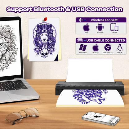 Tattoo Stencil Printer D80 - Wireless Bluetooth Thermal Printer for Tattoo Transfer Paper & A4 Office Printing