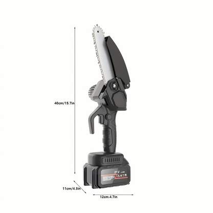 Electric Mini Chainsaw 6-Inch with Debris Guard & Toolbox - Cordless Handheld Pruning Saw with Safety Lock