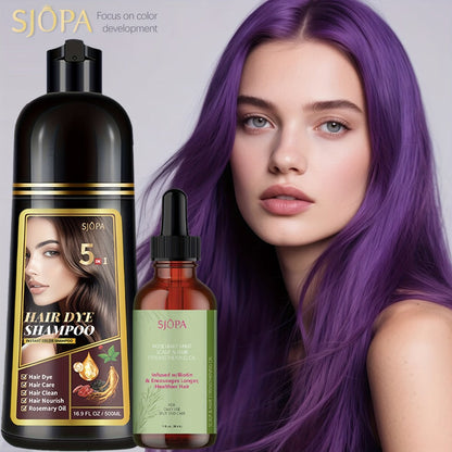 Glycerin Hair Color Shampoo Gift Set with Rosemary Oil, 5-in-1 Color & Care Formula 16.91oz, Gentle Non-Irritating Gray Coverage