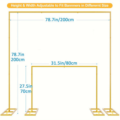 Backdrop Stand Gold Square Frame with 6.5, 6.6 and 8-Foot Selections, Adjustable Crossbar and Flat Feet