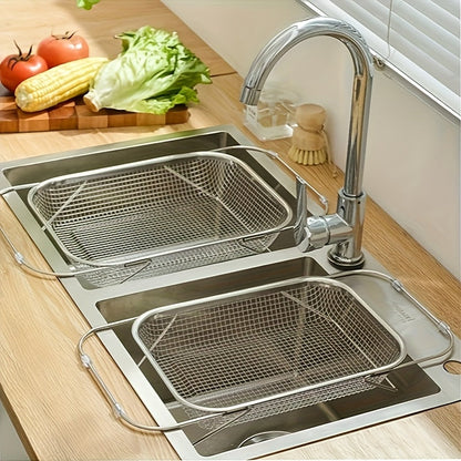 Expandable Stainless Steel Colander & Drain Basket, Adjustable Strainer for Vegetables, Fruits & Kitchen Sink Use