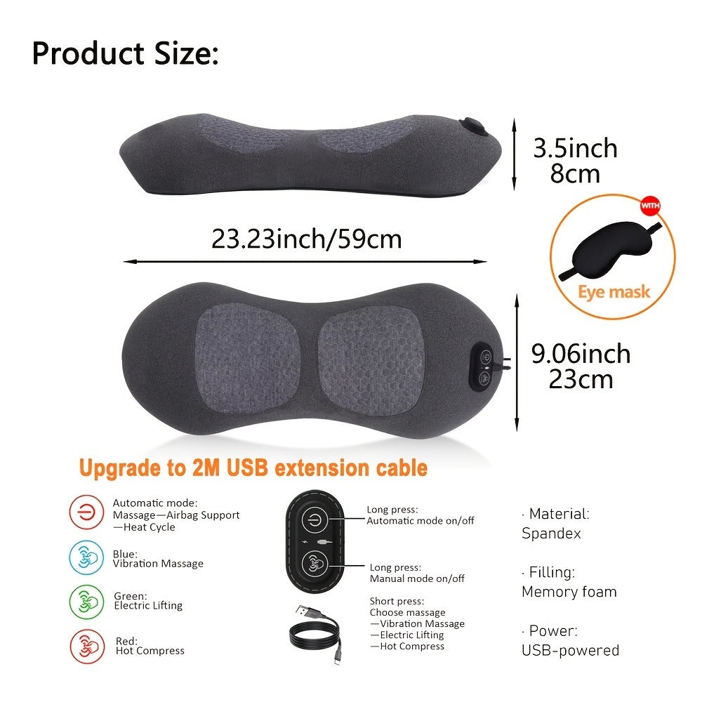 Lower Back Massager with Heat, 3-in-1 Lumbar Support Pillow with Vibration & Traction for Back Pain