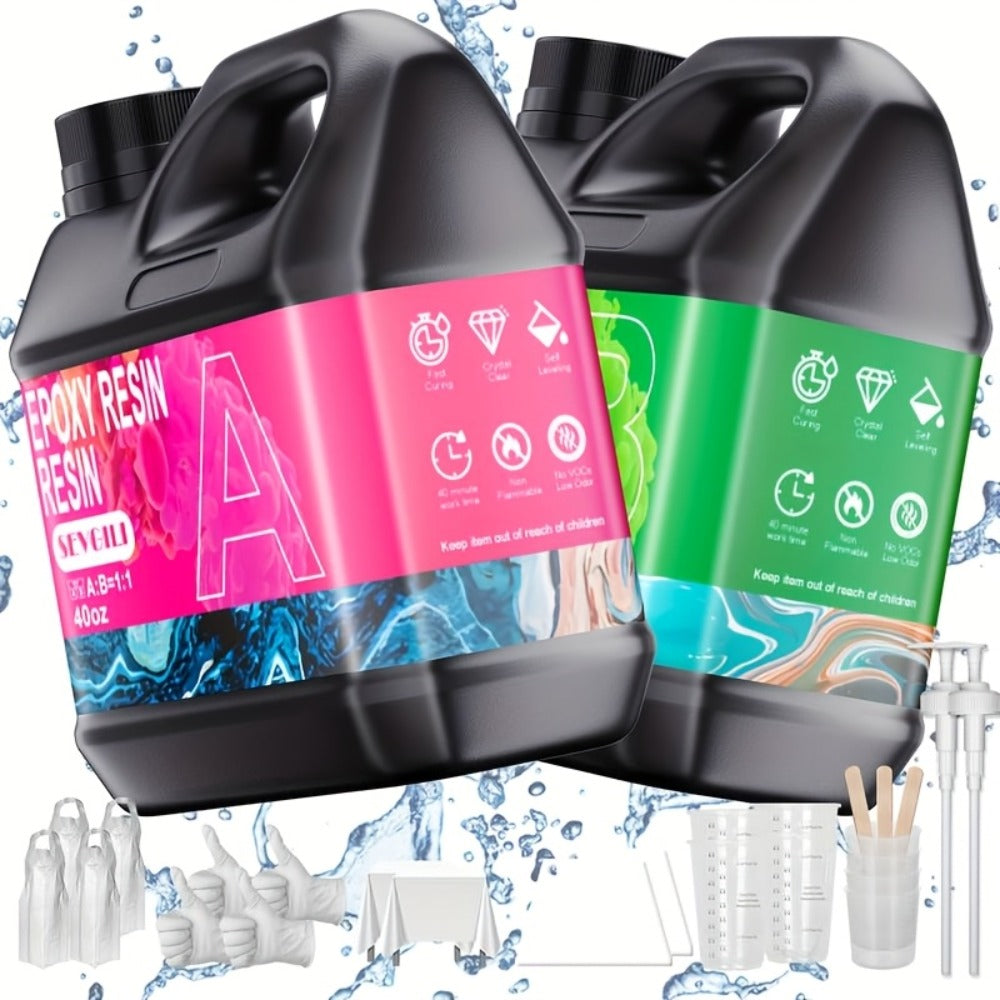 Epoxy Resin Kit Ultra Clear Bubble-Free Self-Leveling, 2-Part Casting & Coating Resin for River Tables Countertops Crafts