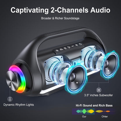 JYX D20 Portable Bluetooth Boombox Speaker with 3D Surround Sound, RGB Disco Lights, Deep Bass Boost