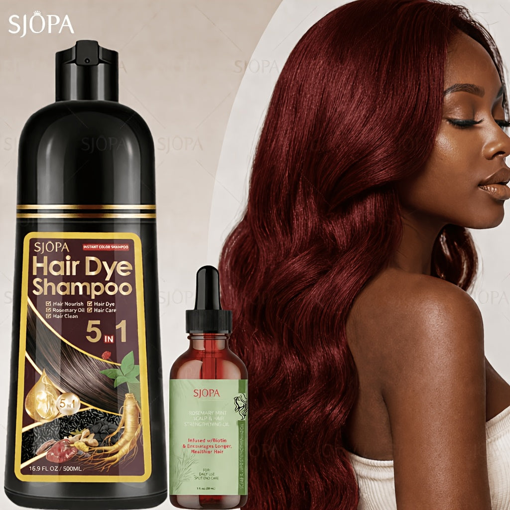 Gray Coverage Hair Dye Shampoo Kit 3-in-1 with Rosemary Hair Oil - Quick Color, Gentle & Natural Formula for Men & Women