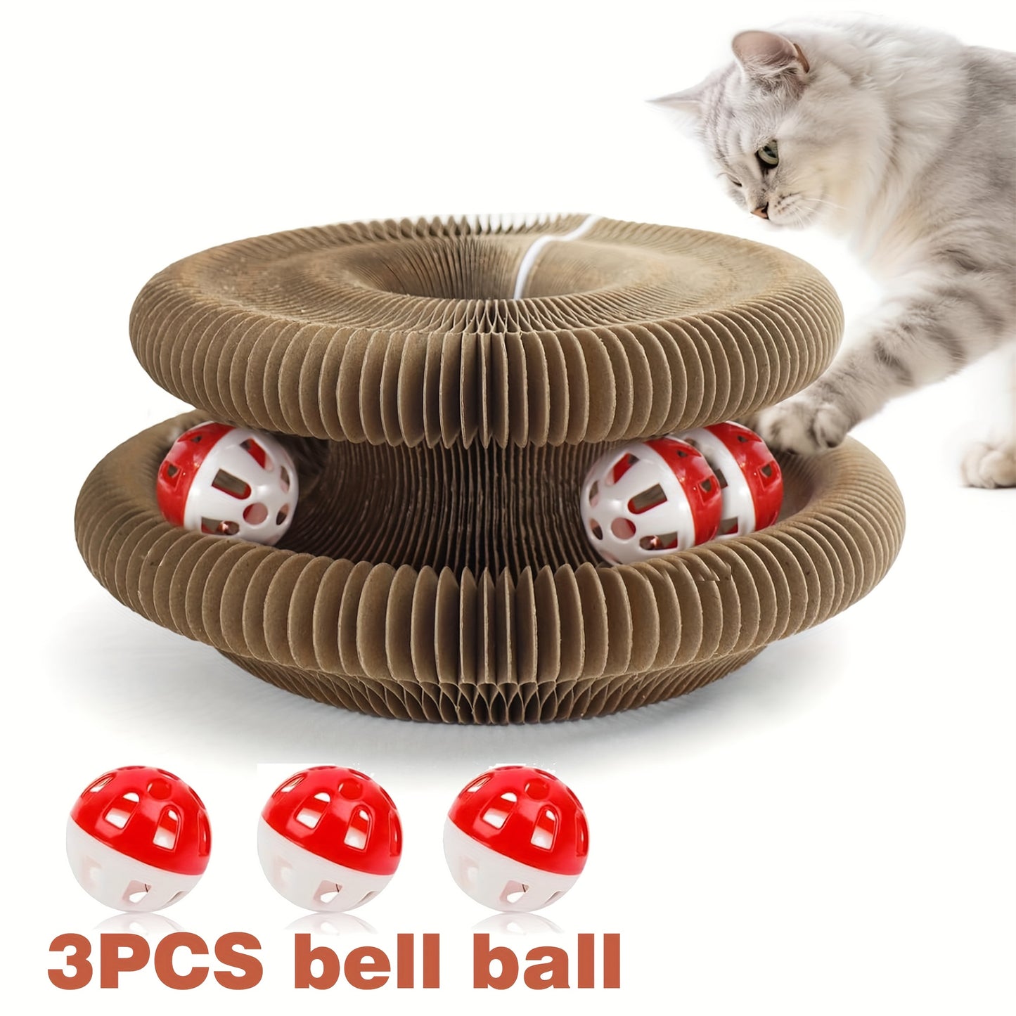 Cat Scratching Board Foldable Organ Design with Circular Ball Track & Bell Balls – Wear-Resistant Thickened Cardboard Scratcher