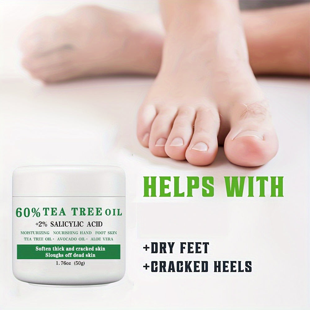 Tea Tree Foot Cream 50g with Salicylic Acid, Aloe Vera and Mint for Dry Heel and Callus Care at Home