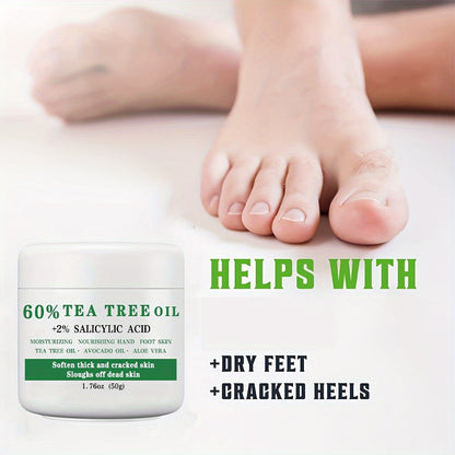 Tea Tree Foot Cream 50g with Salicylic Acid, Aloe Vera and Mint for Dry Heel and Callus Care at Home