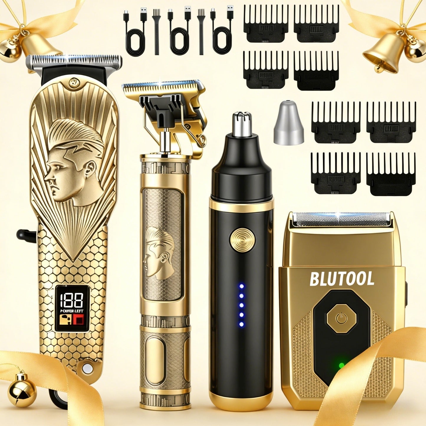 4-in-1 Cordless Grooming Kit for Men – Hair Clipper, Beard Trimmer, Electric Shaver & Nose Trimmer, Rechargeable Professional Hair Cutting