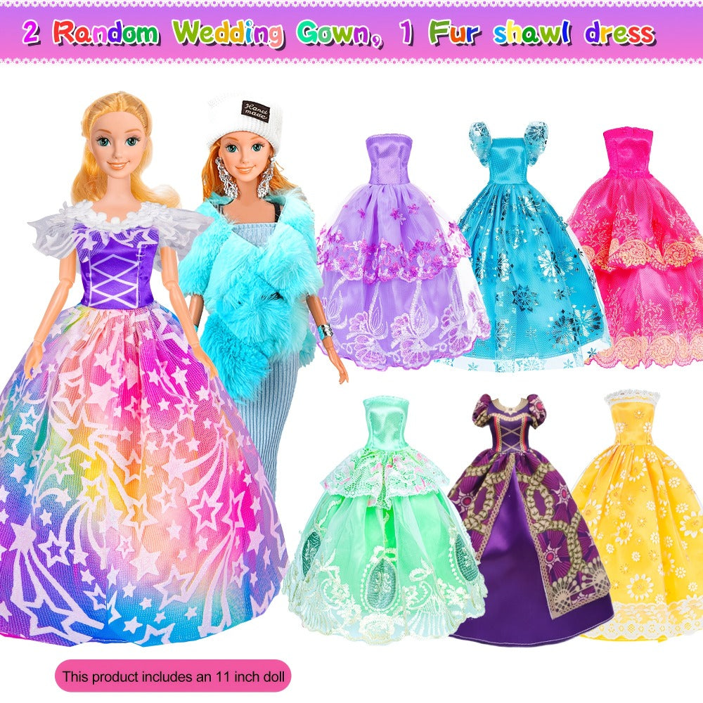 Doll Closet Playset 108 Piece with 11.5 Inch Fashion Doll Purple Wardrobe Wedding Gowns Shoes Handbags Crowns & Accessories