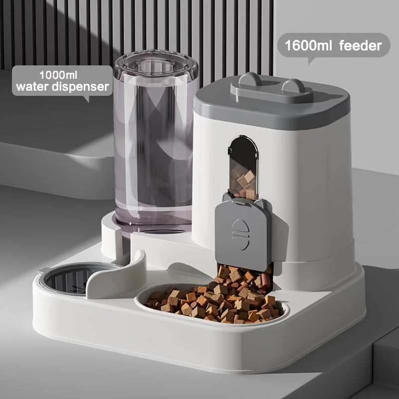2-in-1 Cat Food and Water Dispenser – Gravity Auto Feeder Bowl Set with Quantitative Feeding, Cute Design for Cats & Small Dogs