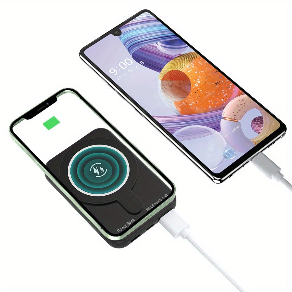 20000mAh Magnetic Wireless Power Bank with Lower-Edge Wired Ports, Side Button and Black or Pink Finish