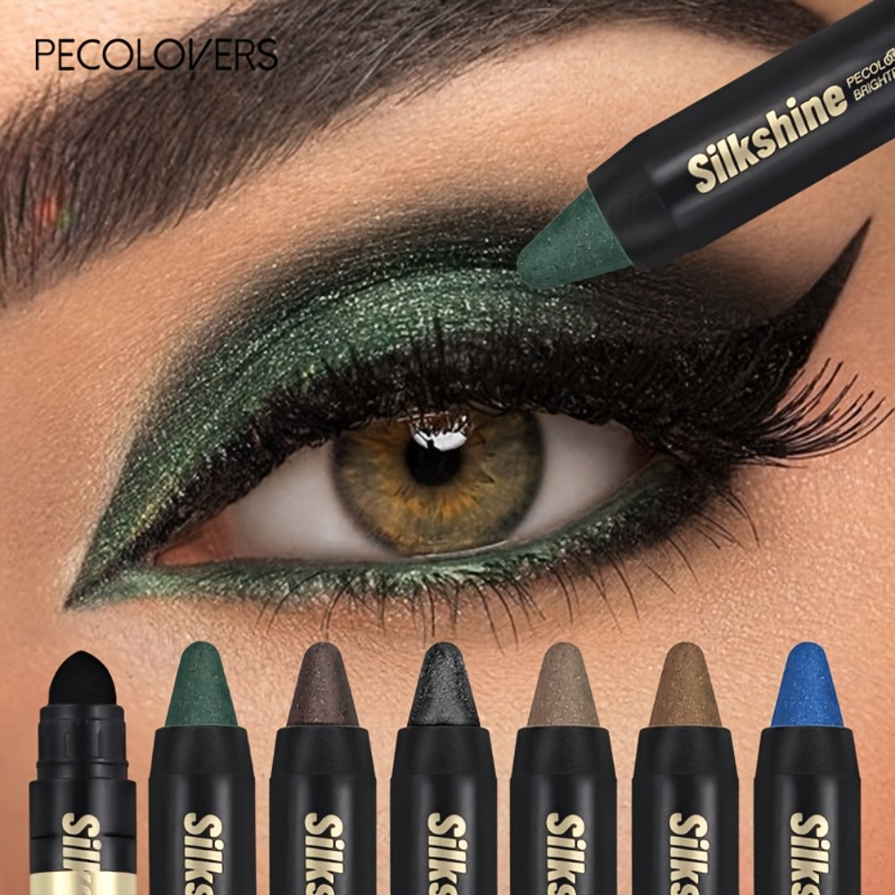 Shimmer Glitter Eyeshadow Stick Set 6 Pcs Dual-Tipped Eye Pencil with Blending Brush Creamy, for Makeup, Travel and Everyday Vanity Use