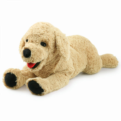 21-Inch Golden Retriever Plush Dog with Lying Pose, Tan Coat and Black Paw Details for Display