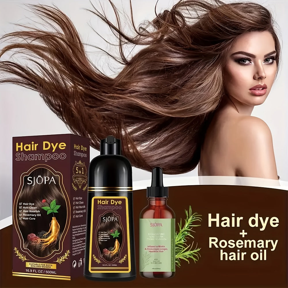Hair Dye Kit 3-in-1 Color Shampoo with Rosemary Oil 500ml - Natural Safe No Ammonia Quick for Bath Time, Home Spa and Personal Care