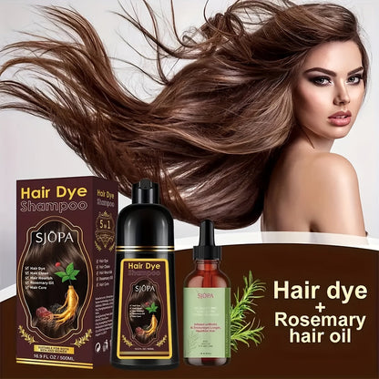 Hair Dye Kit 3-in-1 Color Shampoo with Rosemary Oil 500ml - Natural Safe No Ammonia Quick for Bath Time, Home Spa and Personal Care