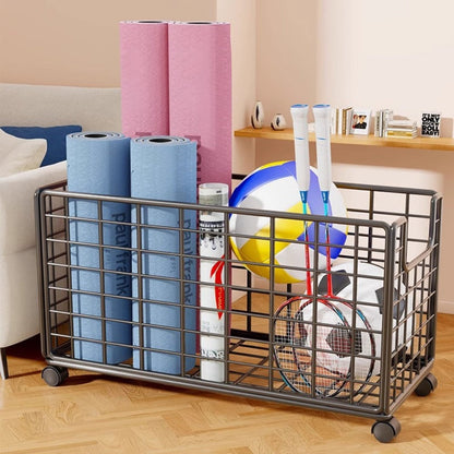 Black Rolling Metal Wire Storage Basket, 44 x 28 x 40cm with Open Front, Open Top and Four Casters