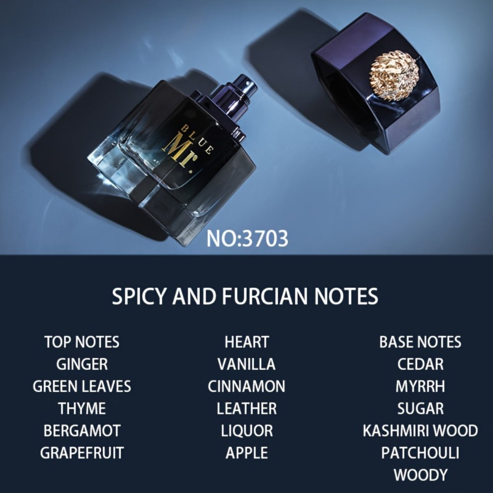 Men's Cologne Spray, Mr. Blue Lion Masculine EDT, Fresh Woody Scent for Sports Business Romance, Elegant Gift for Him