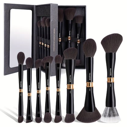 Makeup Brush Set, 8-Piece Double-Ended Collection with 16 Brush Heads, Aluminum Alloy Handles and Storage Box