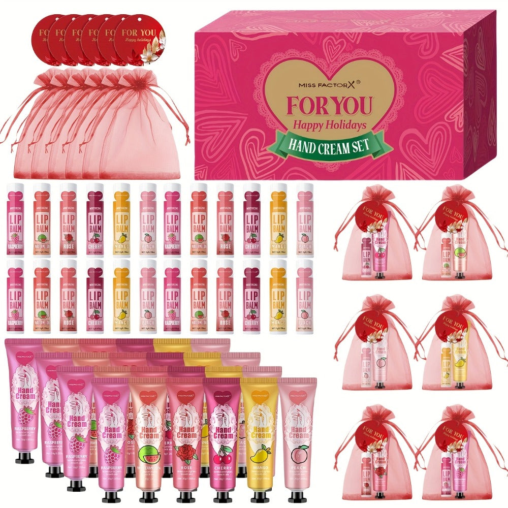 Wedding Party Favor Beauty Gift Set 96pcs, Bulk Women's Gift Box with Hand Cream, Lipstick, Red Bag & Card