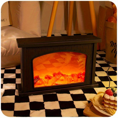 Simulated Charcoal Flame Fireplace Light, Battery & USB Powered Vintage Indoor Mood Light for Christmas Halloween Patio Decoration