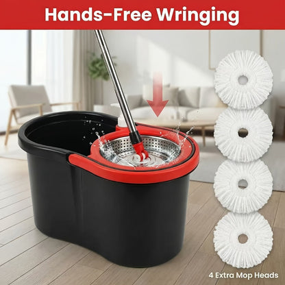 Spin Mop and Bucket Set with Wringer 360 Degree Spinning Self-Wringing Mop 4 Microfiber Mop for Bath Time, Home Spa and Personal Care