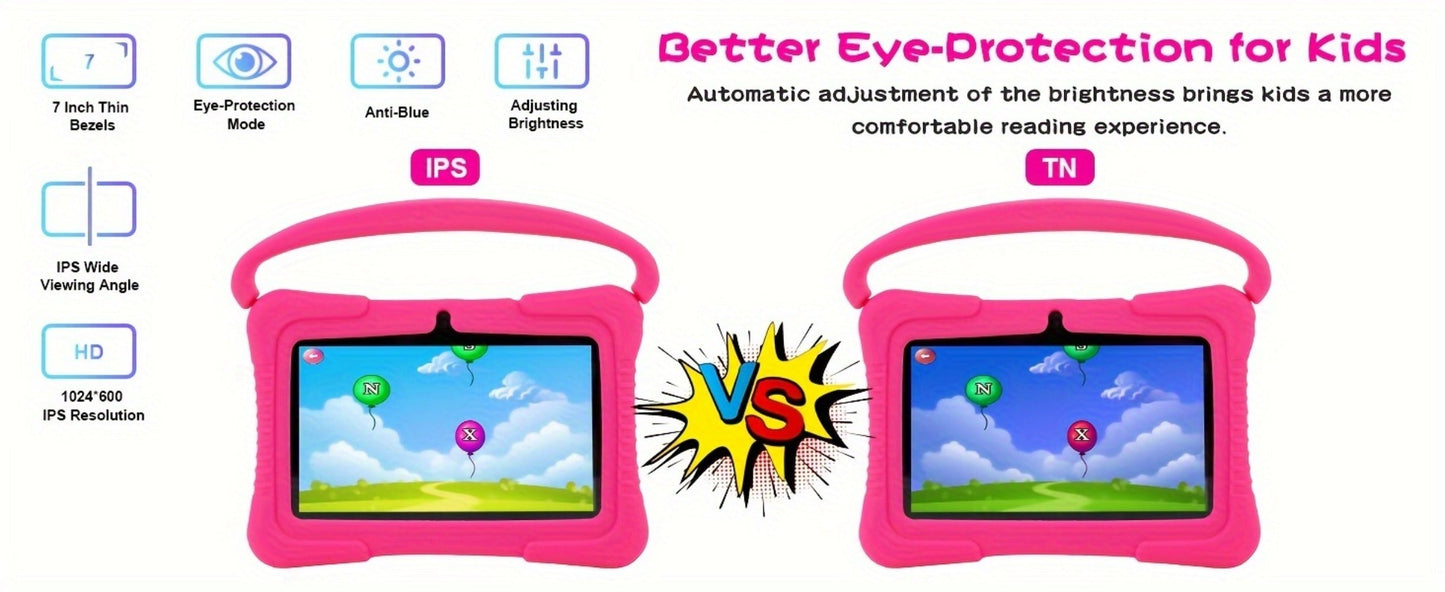 Kids Tablet 7 Inch Veidoo Android WiFi Eye Protection Screen Dual Camera Parental Control Educational Games Drop-Proof Silicone Cover 1+16GB