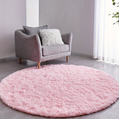 Area Rug, Round Shaggy Plush Carpet in Seven Colors and 4-, 5- or 6-Foot Diameters with Spot-Clean Care