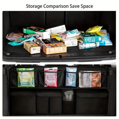 Car Trunk Organizer Bag – High Capacity Oxford Cloth Rear Seat Storage with Adjustable Dividers & Storage Pockets, Universal Fit for Cars