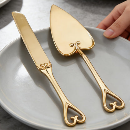 Cake Knife and Spatula Set with Rose Handle, Silver-Plated Dessert Server Gift Box Set for Wedding